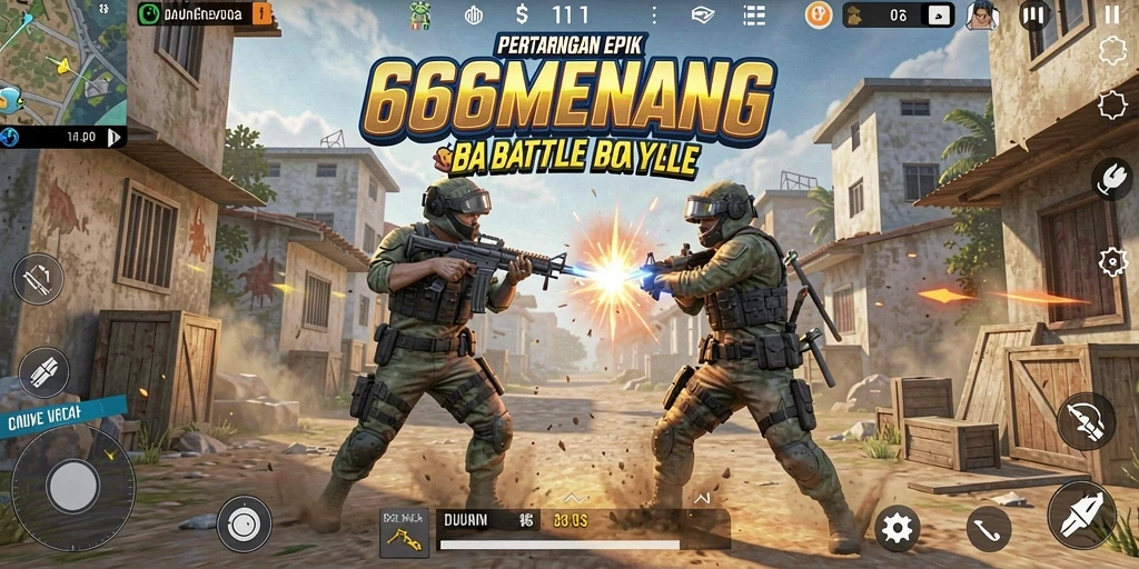 Screenshot menampilkan aksi seru dalam game Battle Royale 666MENANG.