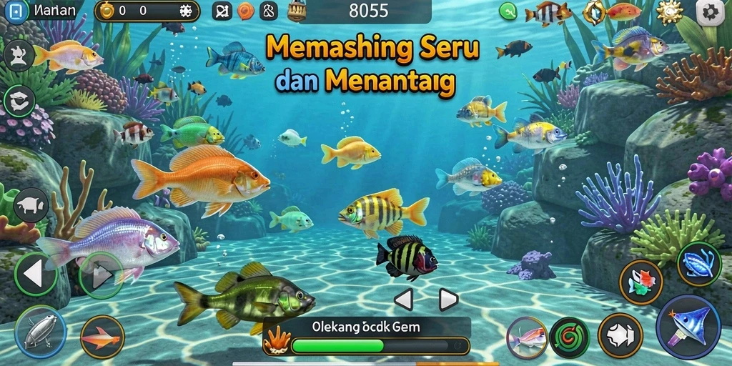 Tangkapan ikan yang beragam dan grafis menawan dalam gameplay.