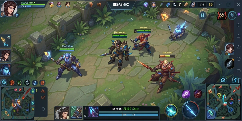 Tampilan gameplay intens di BEBASMAX dengan tim yang bertempur melawan lawan.