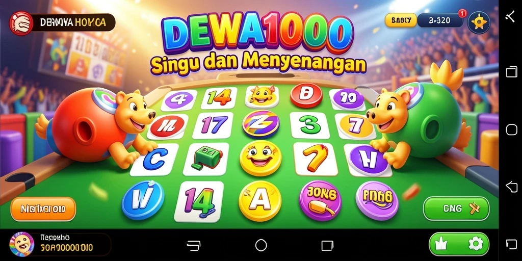 Screenshot DEWA1000 menampilkan gameplay Bingo yang berwarna dan interaktif.