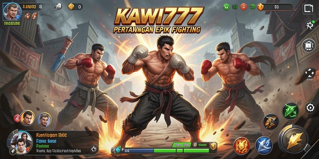 Screenshot KAWI777 menampilkan pertarungan seru di arena Fighting.