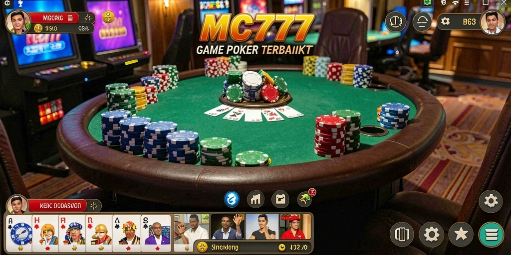 Screenshot gameplay utama MC777 menampilkan suasana Poker yang mendebarkan.