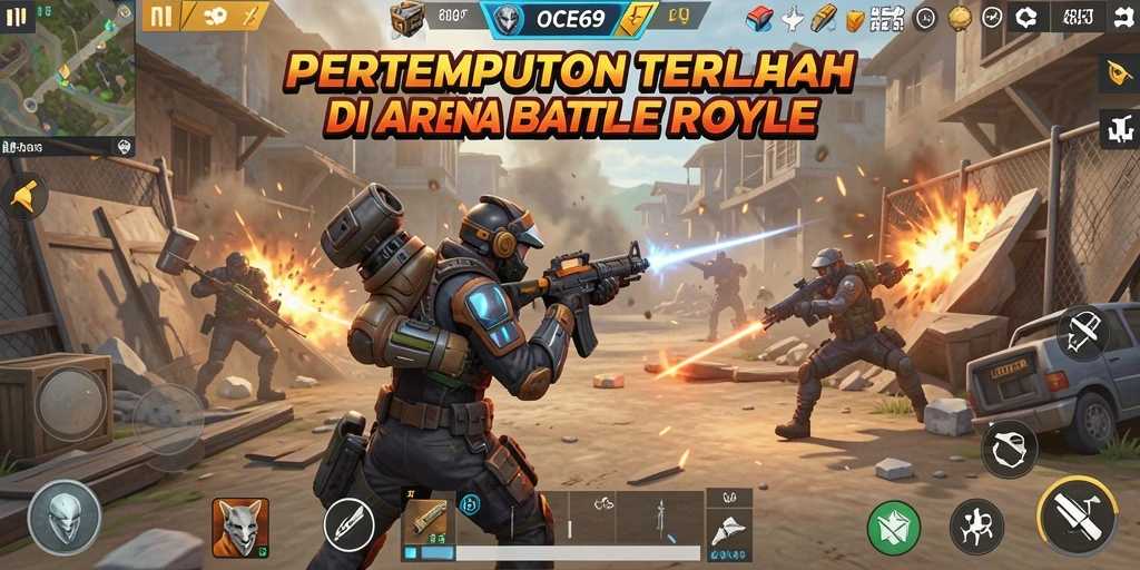 Tampilan gameplay OCE69 dalam pertempuran Battle Royale yang seru.