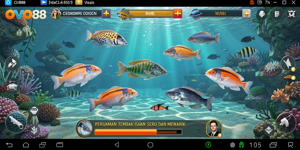 Tampilan gameplay seru dari OVO88 saat menembak ikan.