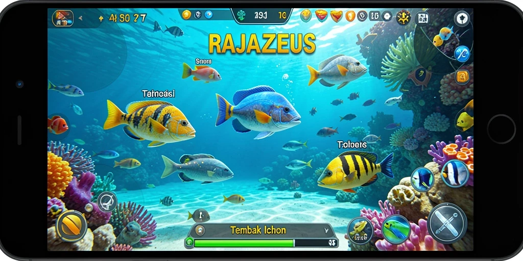 Tangkapan ikan seru dalam gameplay RAJAZEUS.