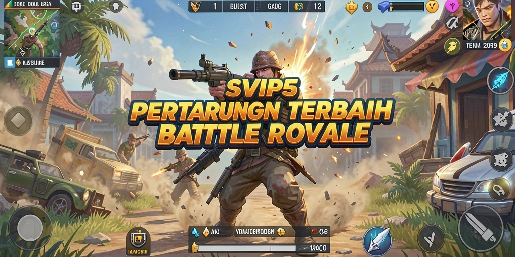 Screenshot gameplay SVIP5 yang menampilkan aksi Battle Royale yang mendebarkan.