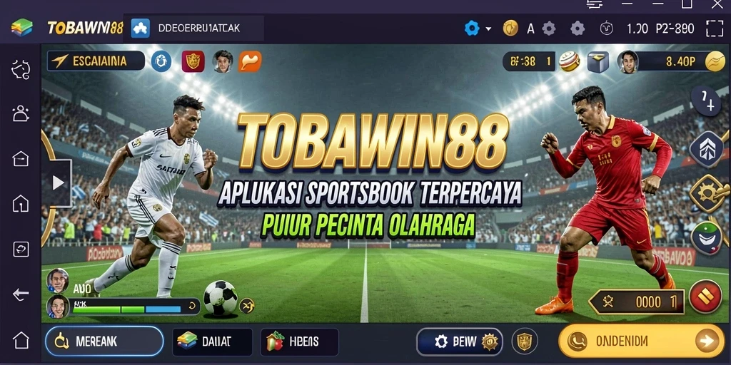 Screenshot utama TOBAWIN88 menampilkan antarmuka aplikasi Sportsbook yang menarik.