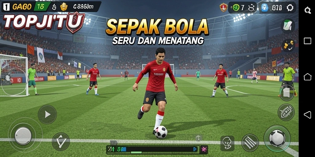 Screenshot gameplay TOPJITU yang menunjukkan aksi seru di lapangan.